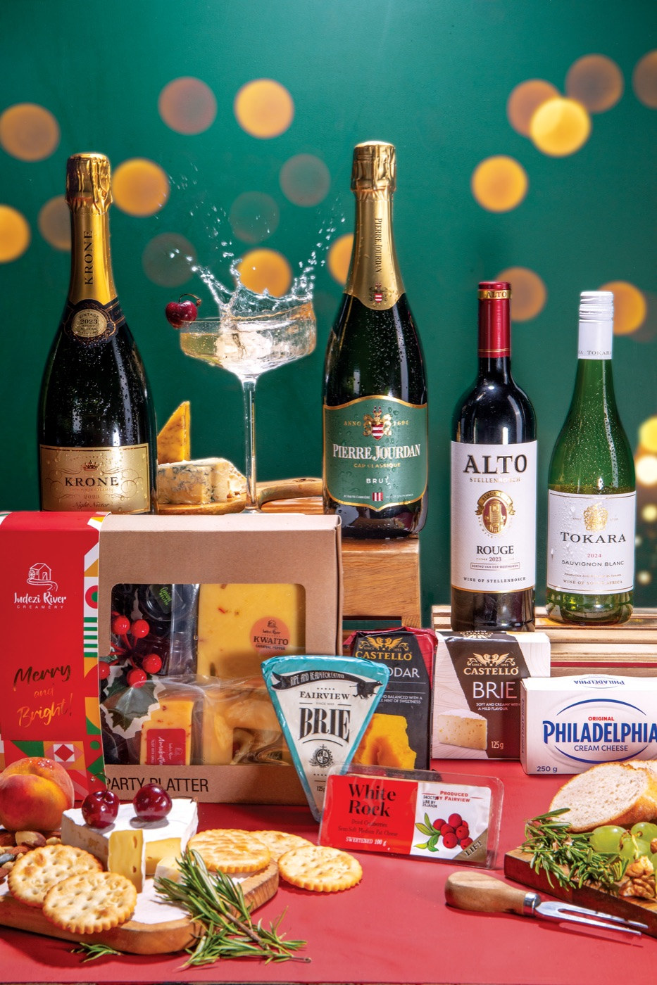 Festive cheese and wine platter