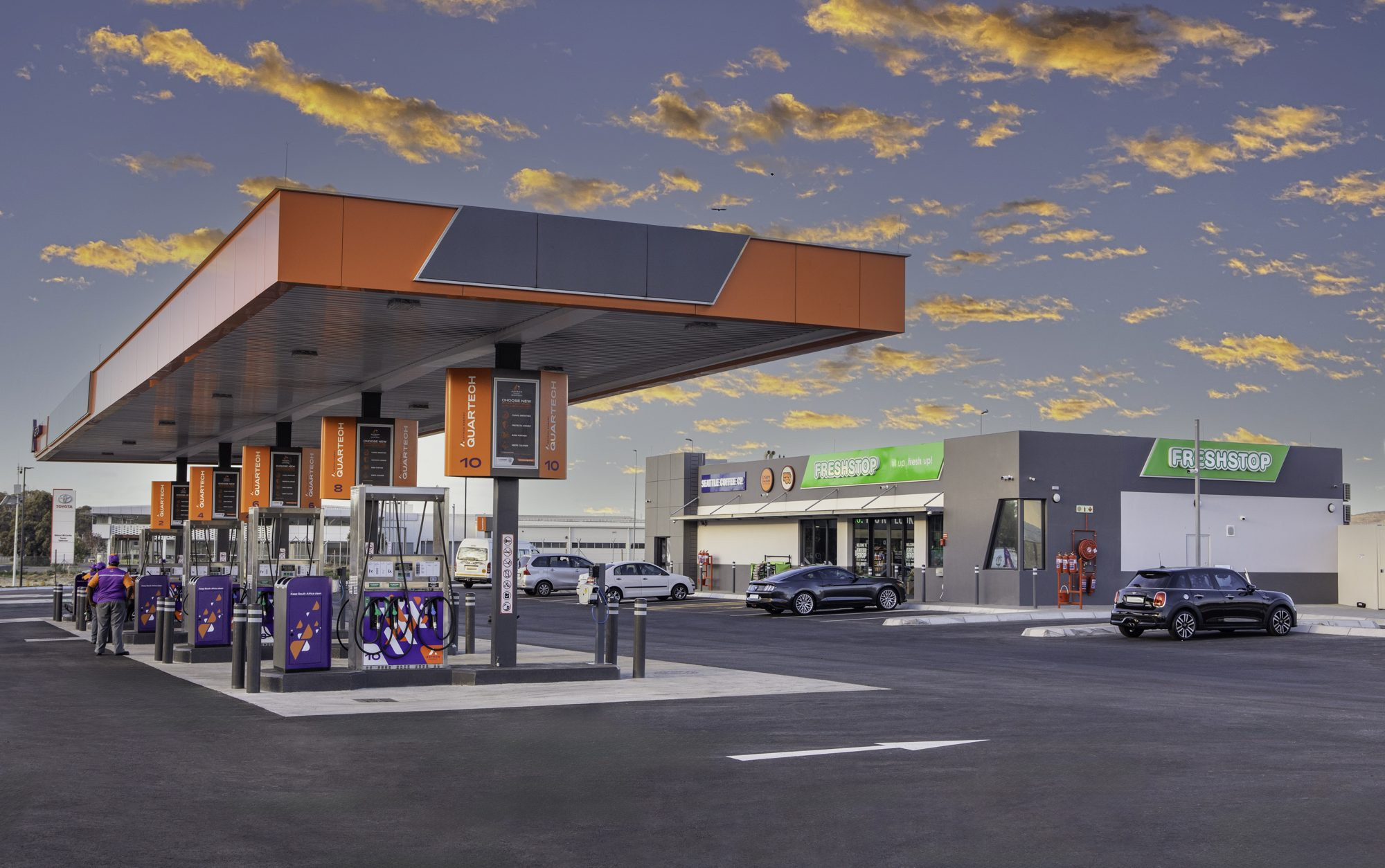 FreshStop forecourt at dusk