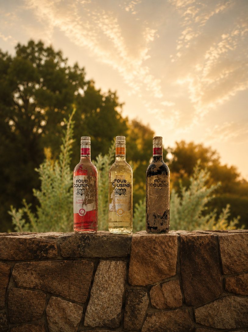 Bottles of Hope on the farm wall at sunset