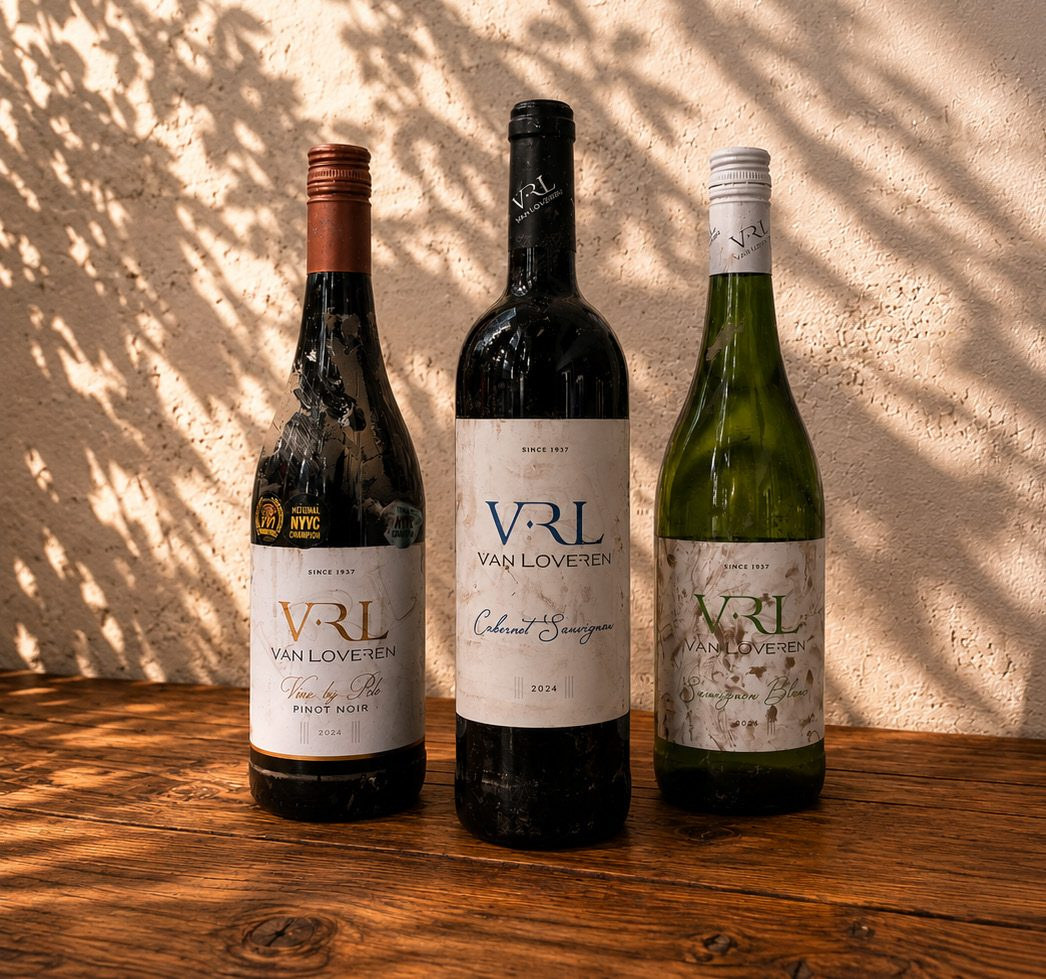 Three storm-marked Van Loveren bottles