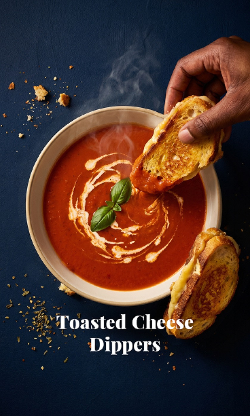 Toasted cheese dippers with tomato soup